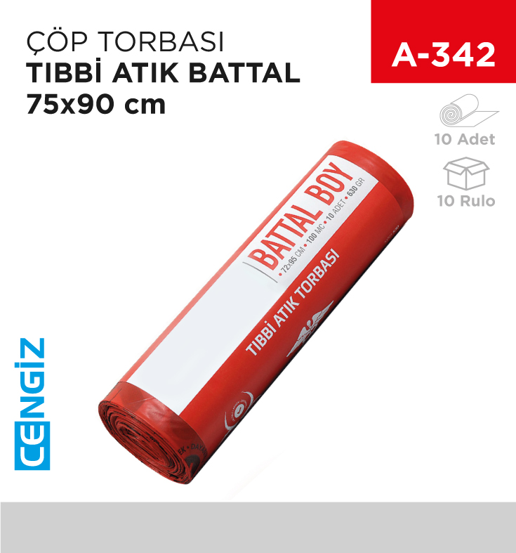 ÇÖP TORBASI TIBBİ ATIK RULO BATTAL 75*90 CM (10LU) (630GR)