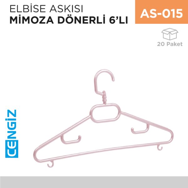 ELBİSE ASKISI MİMOZA DÖNERLİ 6LI (TP 143)