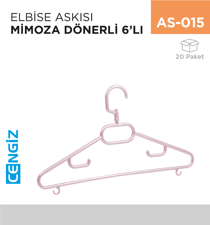 ELBİSE ASKISI MİMOZA DÖNERLİ 6LI (TP 143)