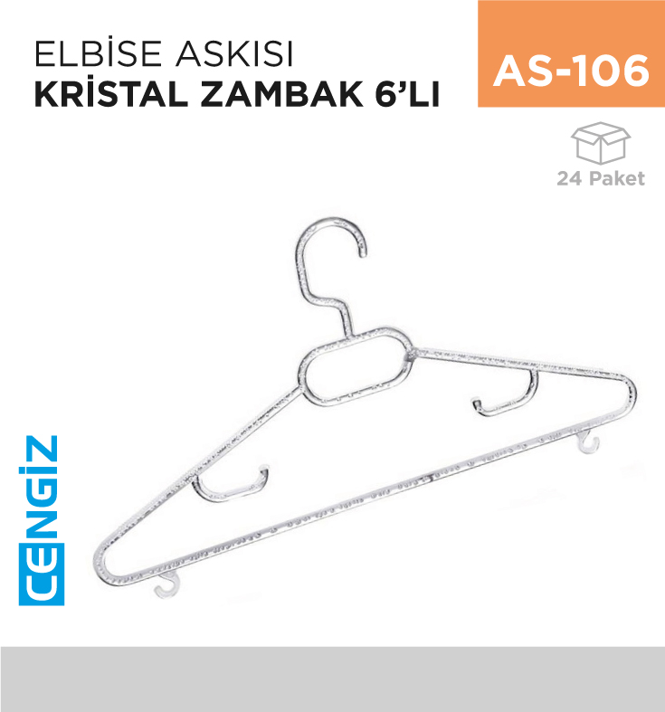 ELBİSE ASKISI KRİSTAL ZAMBAK 6LI (ZP114)