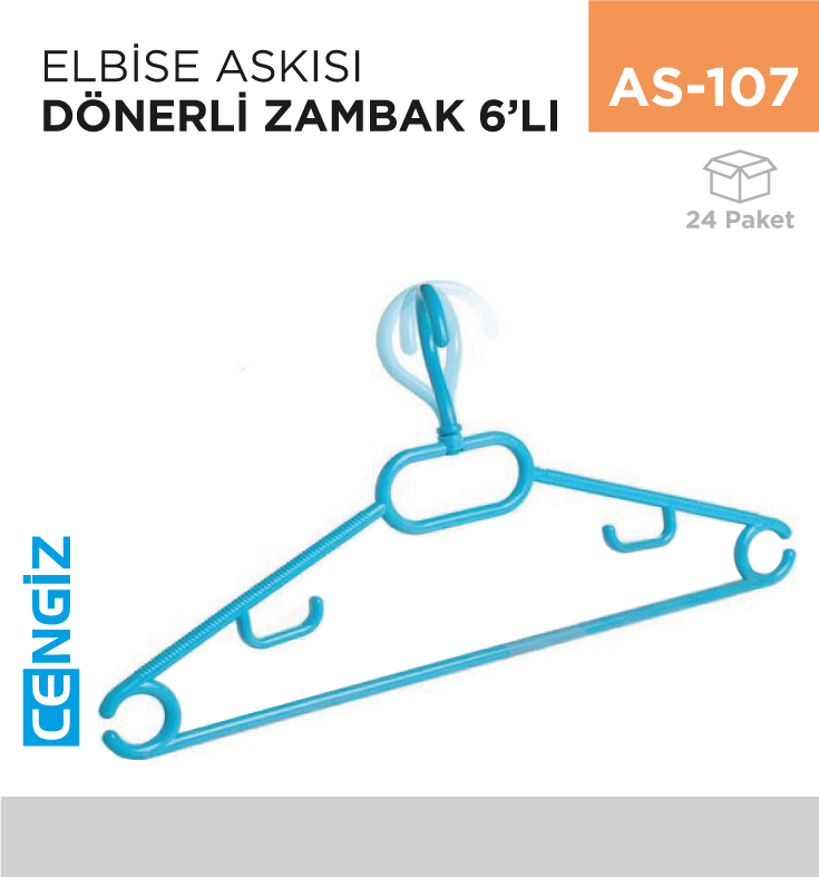 ELBİSE ASKISI DÖNERLİ ZAMBAK 6LI (ZP113)