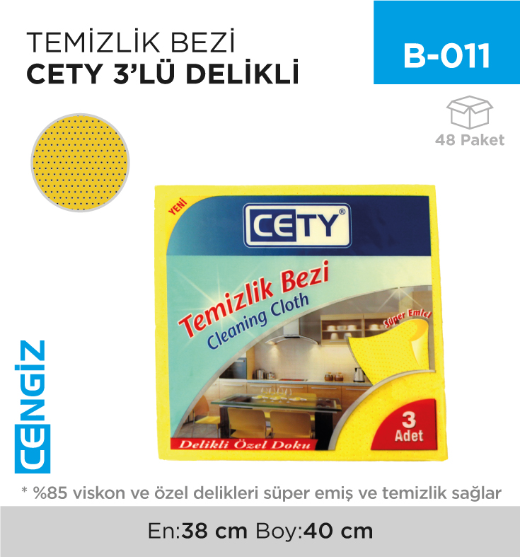TEMİZLİK BEZİ CETY 3LÜ DELİKLİ