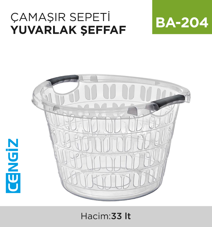 ÇAMAŞIR SEPETİ YUVARLAK ŞEFFAF (E-293)