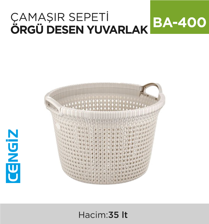 ÇAMAŞIR SEPETİ ÖRGÜ DESEN YUVARLAK (35 LT) (8034)