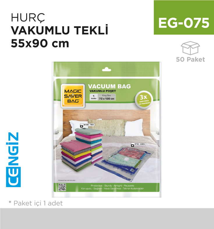 HURÇ VAKUMLU TEKLİ 55 CM*90 CM (XL)