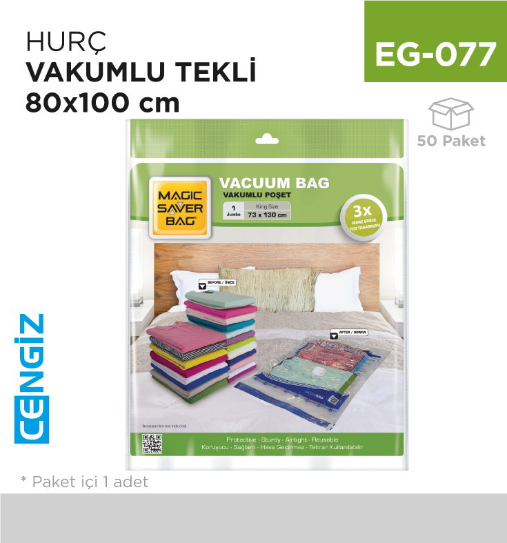 HURÇ VAKUMLU TEKLİ 80 CM*100 CM (XXL)