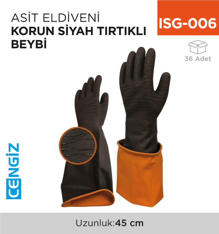 ASİT ELDİVENİ BEYBİ KORUN SİYAH TIRTIKLI (45 CM) (H2-45EXT)