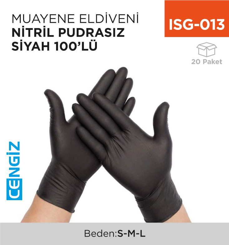 MUAYENE ELDİVENİ NİTRİL PUDRASIZ SİYAH 100LÜ