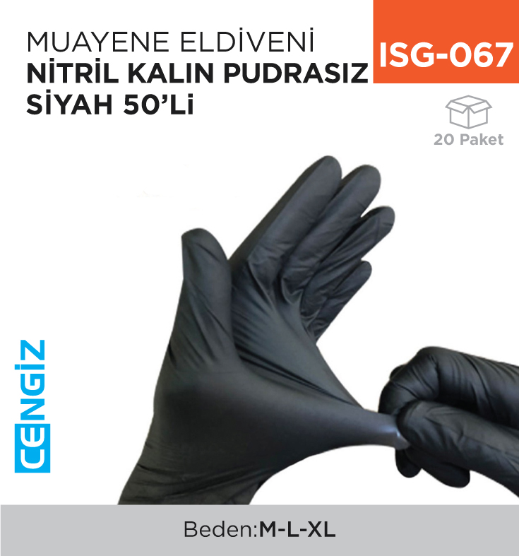 MUAYENE ELDİVENİ NİTRİL KALIN SİYAH 50Lİ