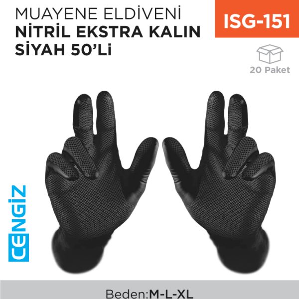MUAYENE ELDİVENİ NİTRİL EKS.TİTAN KALIN SİYAH 50Lİ