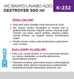 WC BANYO LAVABO AÇICI SIVI DESTROYER 500 ML