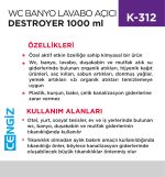 WC BANYO LAVABO AÇICI SIVI DESTROYER 1000 ML