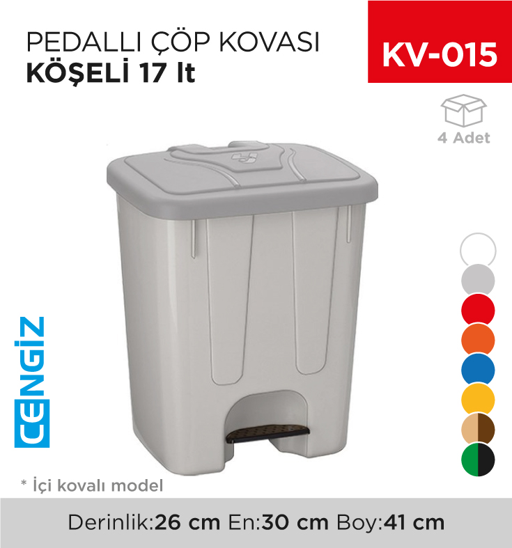 PEDALLI ÇÖP KOVASI KÖŞELİ 17 LT (4245)