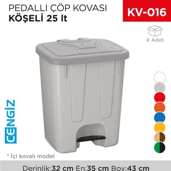PEDALLI ÇÖP KOVASI KÖŞELİ 25 LT (4250)