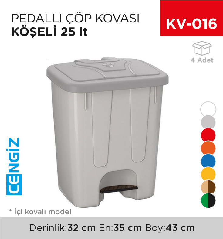 PEDALLI ÇÖP KOVASI KÖŞELİ 25 LT (4250)