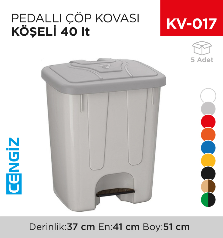 PEDALLI ÇÖP KOVASI KÖŞELİ 40 LT (4255)