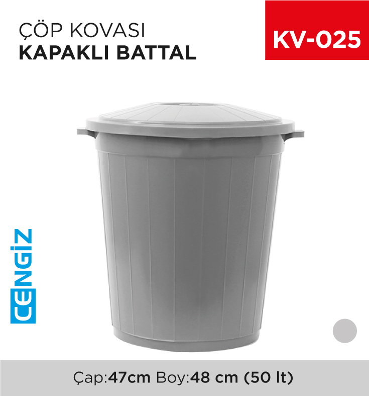 BATTAL ÇÖP KOVASI KAPAKLI 50 LT (UP 104)