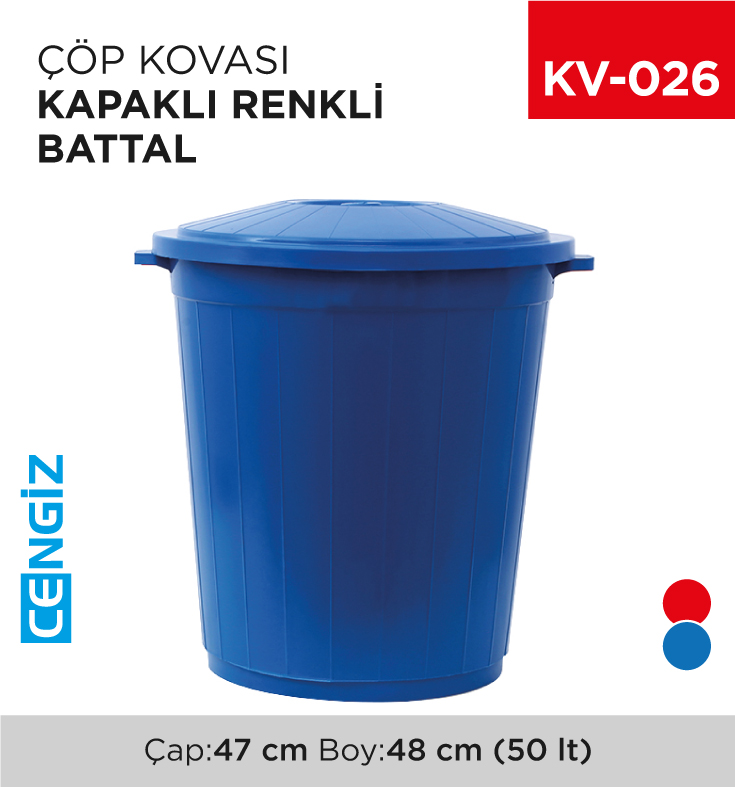 BATTAL ÇÖP KOVASI KAPAKLI RENKLİ 50 LT (UP 104)(AFORM)