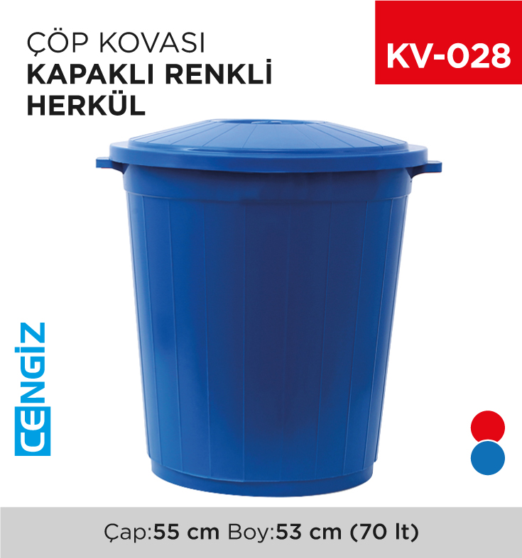 HERKÜL ÇÖP KOVASI KAPAKLI RENKLİ 70 LT (UP 106)(AFORM)
