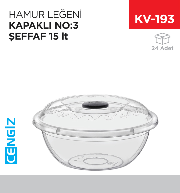 HAMUR LEĞENİ KAPAKLI NO:3 ŞEFFAF (15 LT) (E-103)