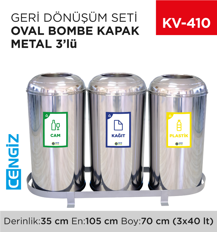 GERİ DÖNÜŞÜM SETİ OVAL BOMBE KAPAK METAL 3LÜ