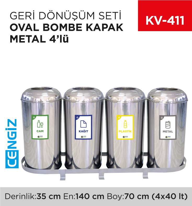 GERİ DÖNÜŞÜM SETİ OVAL BOMBE KAPAK METAL 4LÜ
