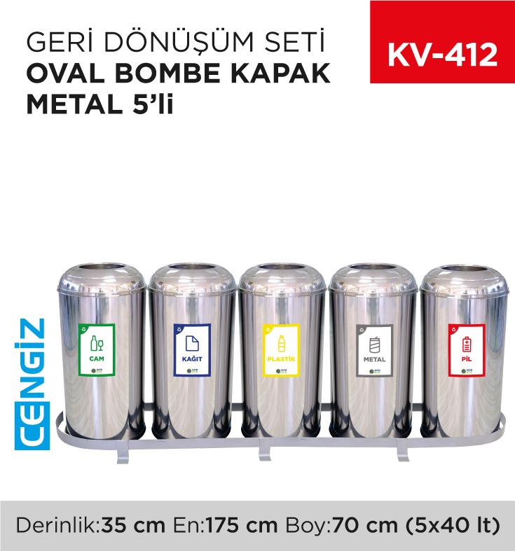 GERİ DÖNÜŞÜM SETİ OVAL BOMBE KAPAK METAL 5Lİ