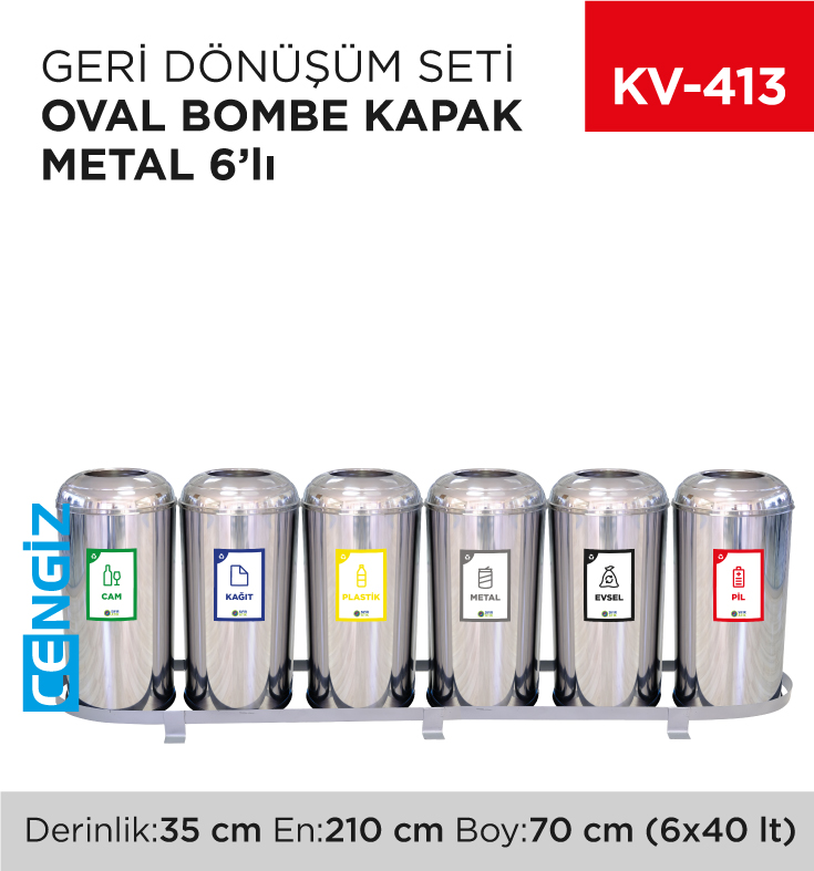 GERİ DÖNÜŞÜM SETİ OVAL BOMBE KAPAK METAL 6LI