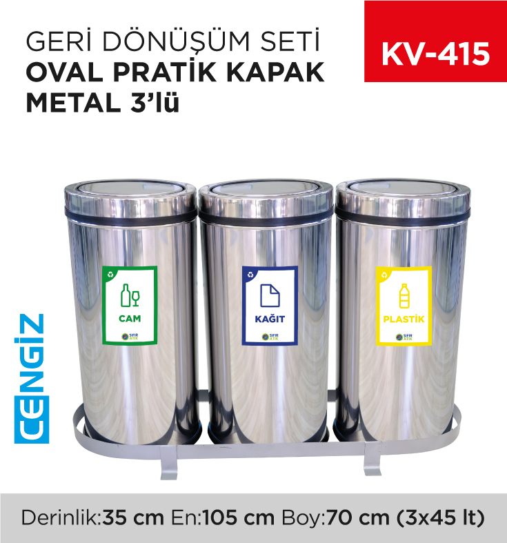 GERİ DÖNÜŞÜM SETİ OVAL PRATİK KAPAK METAL 3LÜ