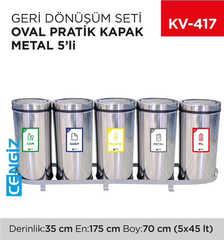 GERİ DÖNÜŞÜM SETİ OVAL PRATİK KAPAK METAL 5Lİ