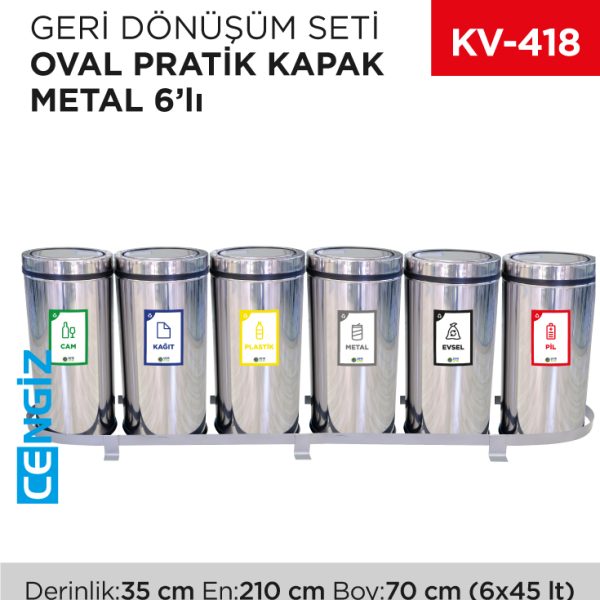 GERİ DÖNÜŞÜM SETİ OVAL PRATİK KAPAK METAL 6LI
