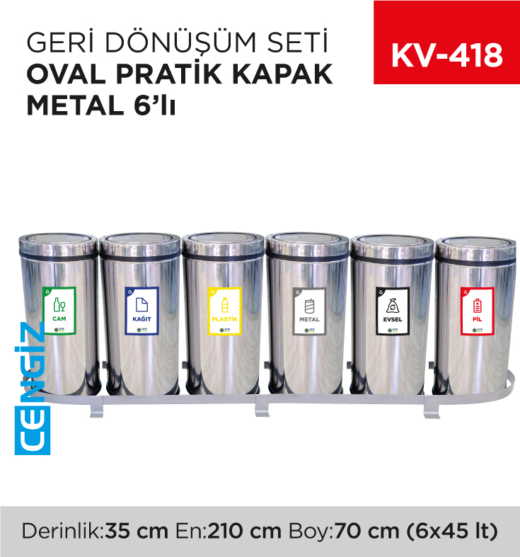 GERİ DÖNÜŞÜM SETİ OVAL PRATİK KAPAK METAL 6LI