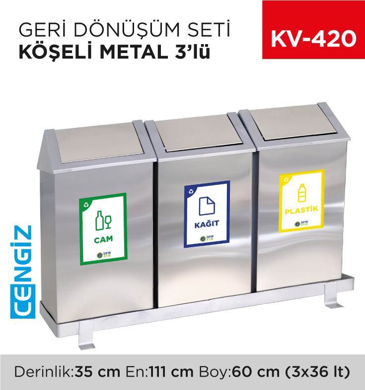 GERİ DÖNÜŞÜM SETİ KÖŞELİ METAL 3LÜ