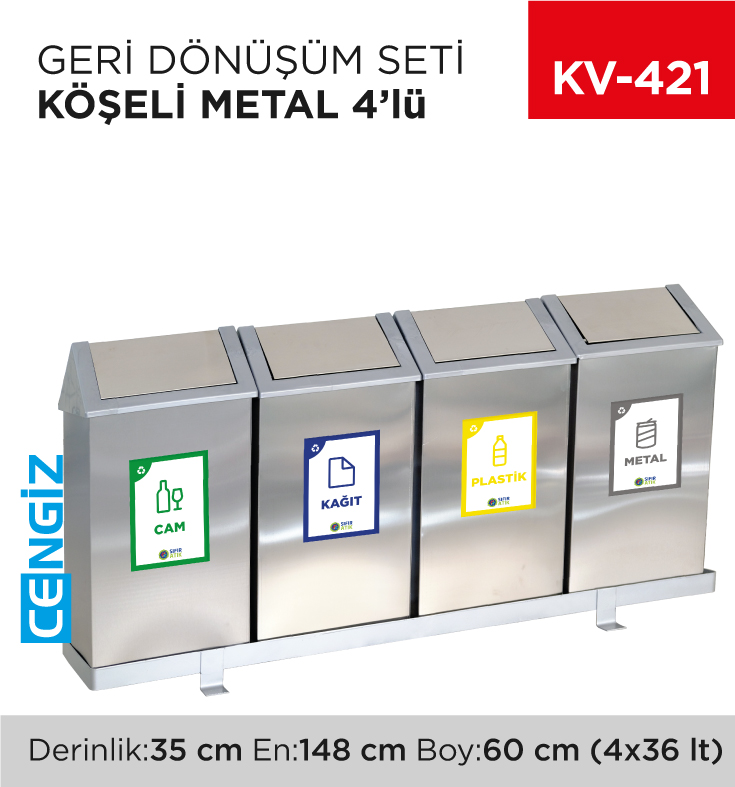 GERİ DÖNÜŞÜM SETİ KÖŞELİ METAL 4LÜ