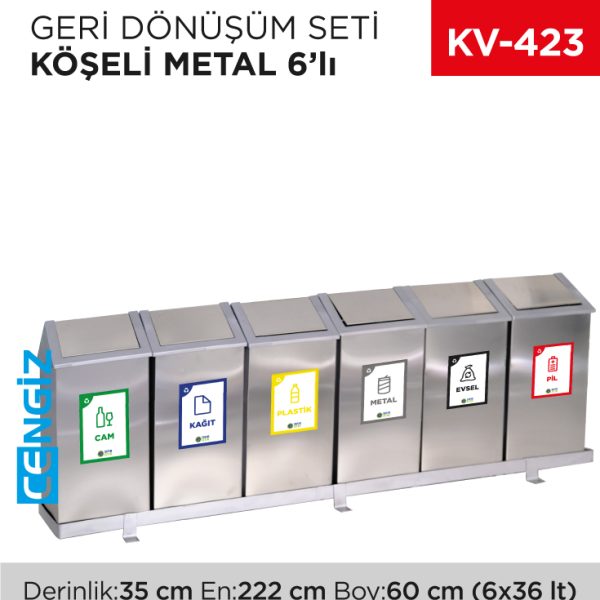 GERİ DÖNÜŞÜM SETİ KÖŞELİ METAL 6LI