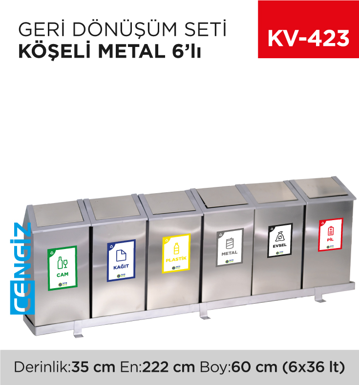 GERİ DÖNÜŞÜM SETİ KÖŞELİ METAL 6LI