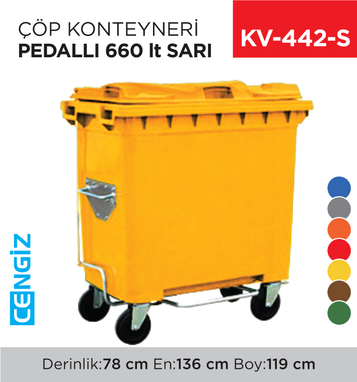 ÇÖP KONTEYNERİ PEDALLI 660 LT SARI