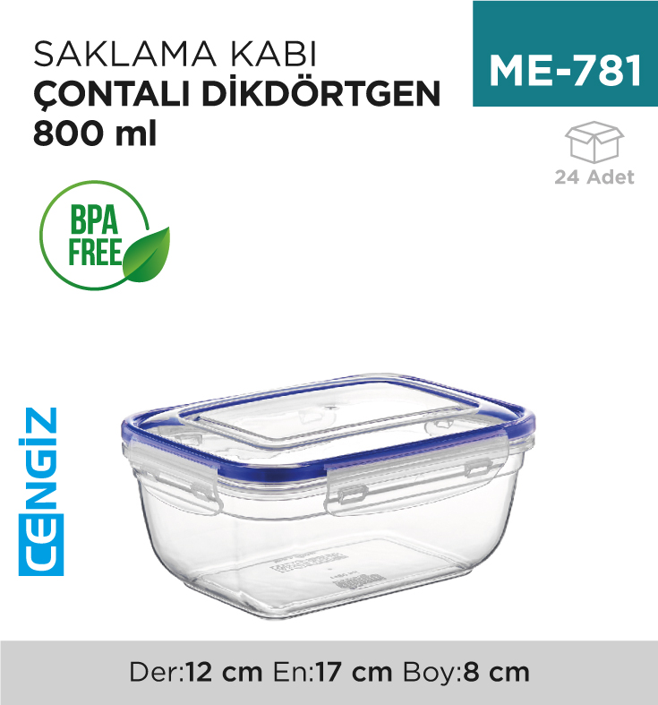 CONTALI DİKDÖRTGEN SAKLAMA KABI 800 ML(30812)