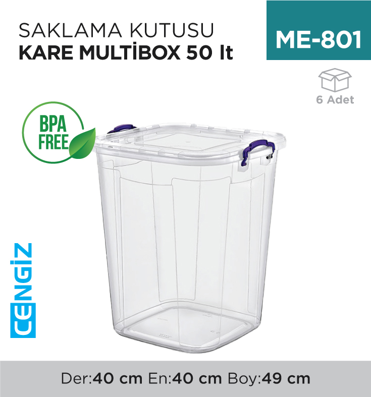 SAKLAMA KUTUSU KARE M.BOX 50 LT ŞEFFAF (E-630)
