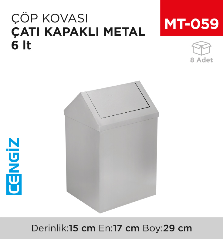 ÇATI KAPAKLI ÇÖP KOVASI METAL 6 LT (3601)(437)