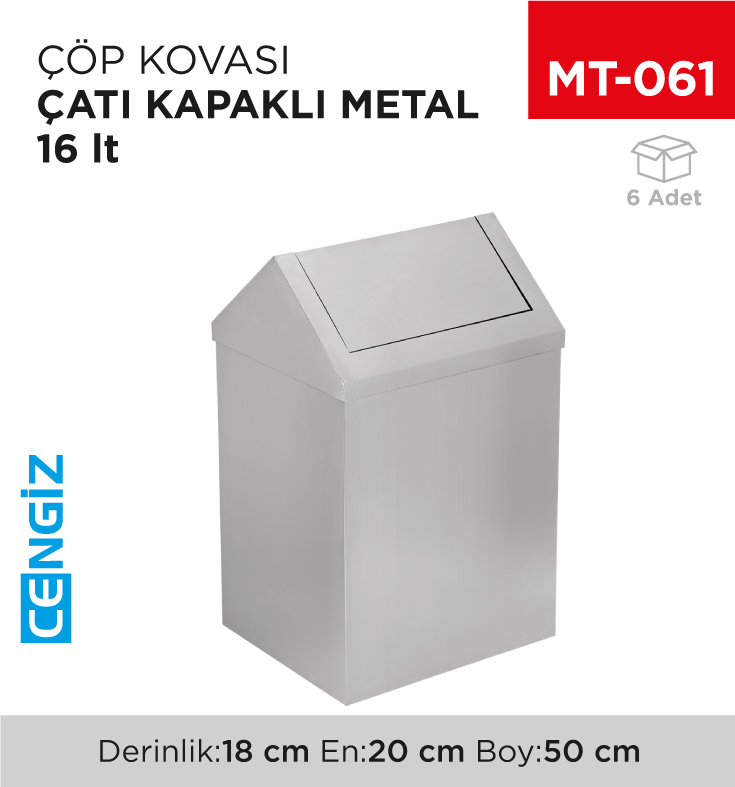 ÇATI KAPAKLI ÇÖP KOVASI METAL 16 LT (1306)(439)