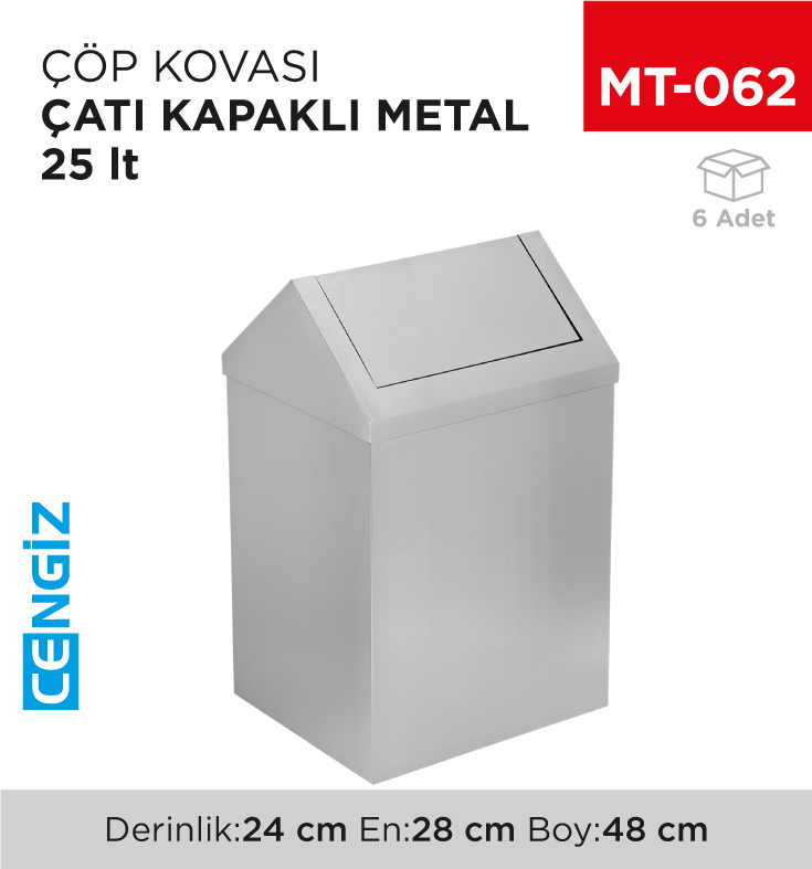 ÇATI KAPAKLI ÇÖP KOVASI METAL 25 LT (1309)(440)