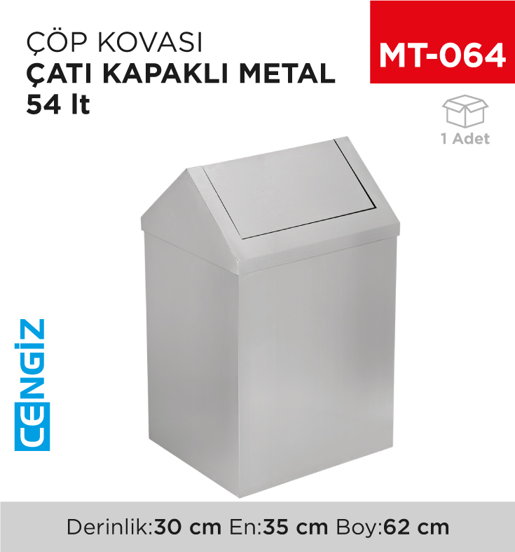 ÇATI KAPAKLI ÇÖP KOVASI METAL 54 LT (1307)(443)