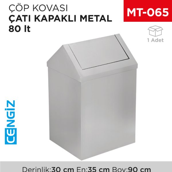 ÇATI KAPAKLI ÇÖP KOVASI METAL 80 LT (1308)(444)