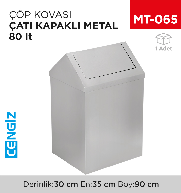ÇATI KAPAKLI ÇÖP KOVASI METAL 80 LT (1308)(444)