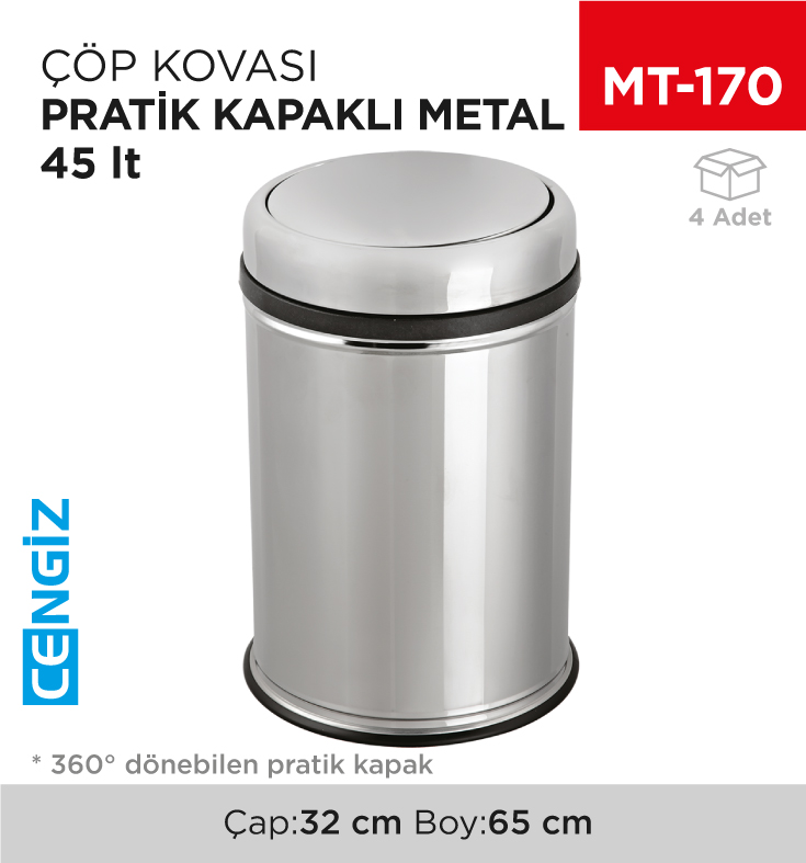 PRATİK KAPAKLI ÇÖP KOVASI METAL 45 LT (807)