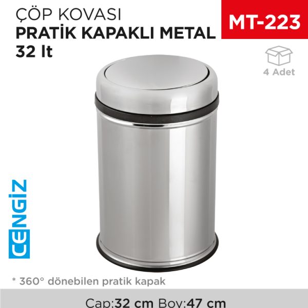 PRATİK KAPAKLI ÇÖP KOVASI METAL 32 LT (806)