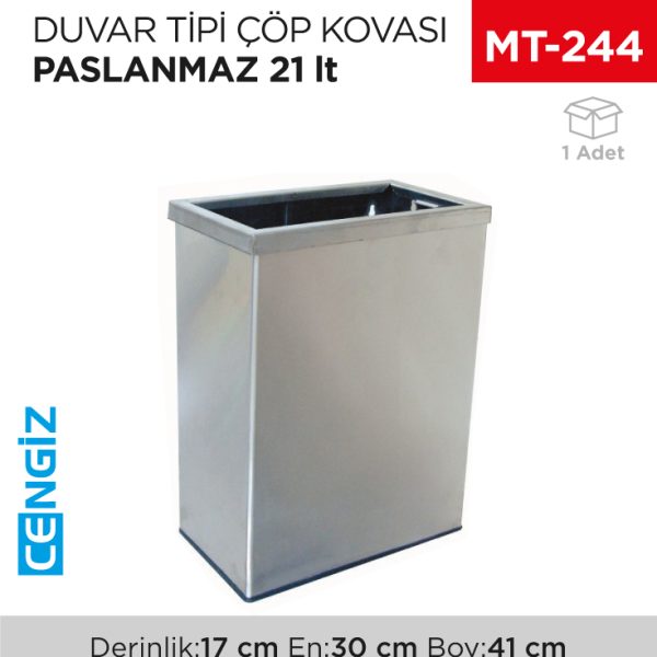 DUVAR TİPİ ÇÖP KOVASI 21 LT PASLANMAZ (1226)