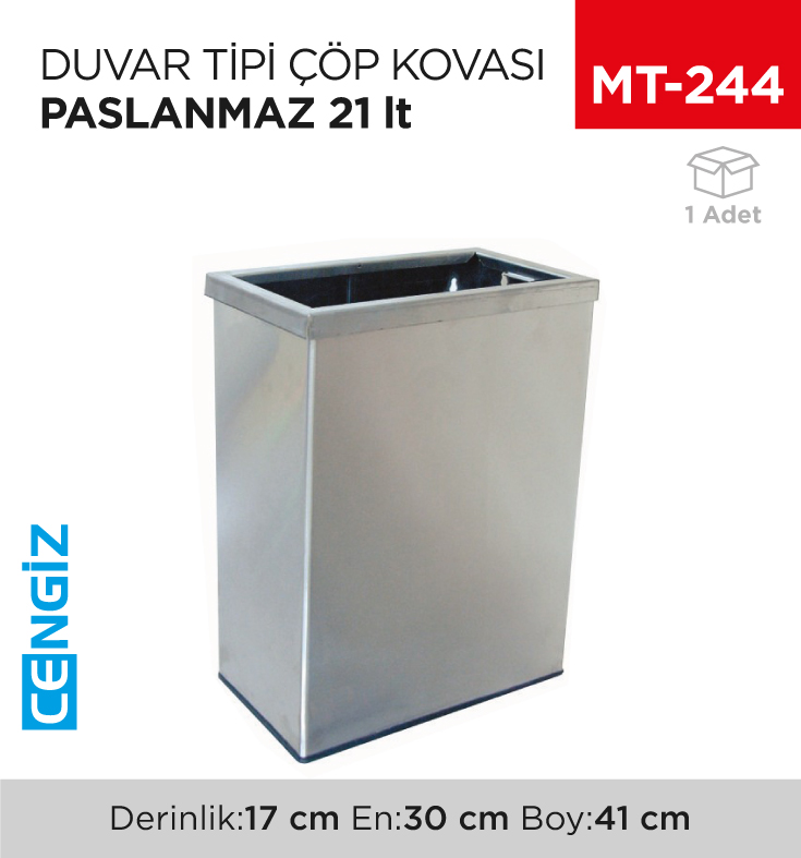 DUVAR TİPİ ÇÖP KOVASI 21 LT PASLANMAZ (1226)