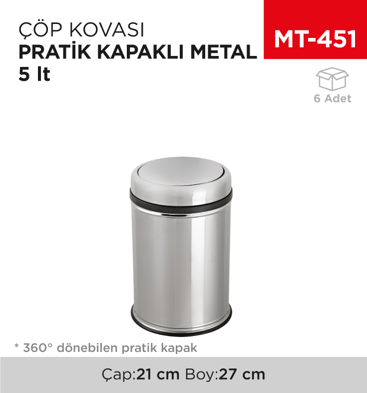 PRATİK KAPAKLI ÇÖP KOVASI METAL 5 LT (800)